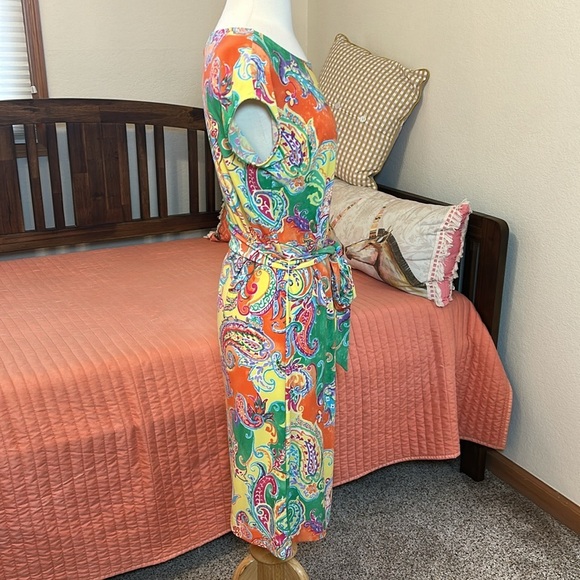 LAUREN RALPH LAUREN Multicolor Paisley Knit Belted Sheath Dress size Medium - Picture 5 of 13